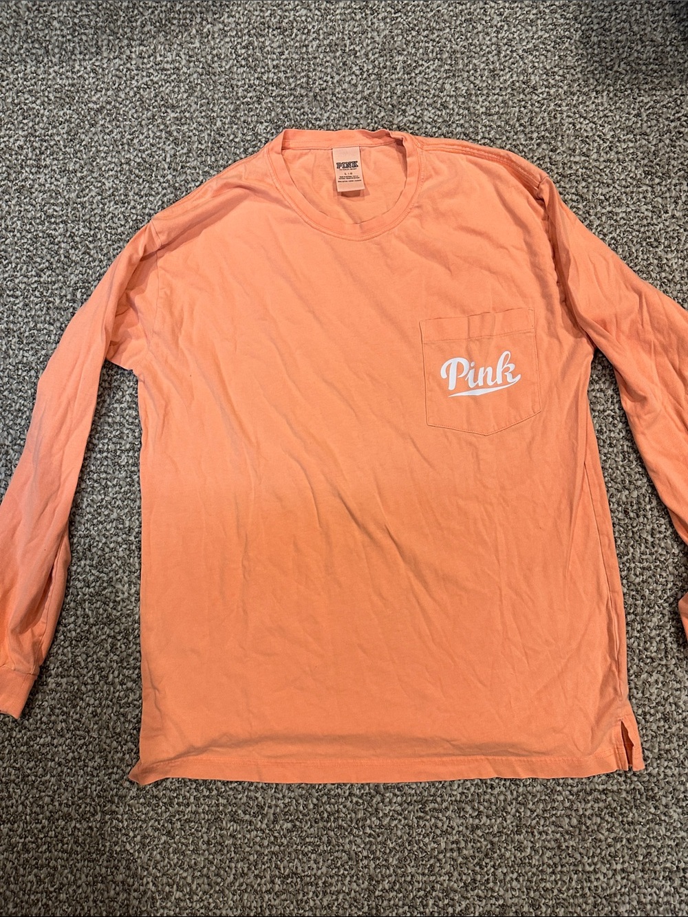 PINK Victoria's Secret Coral-Orange Long Sleeve Pocket Tee